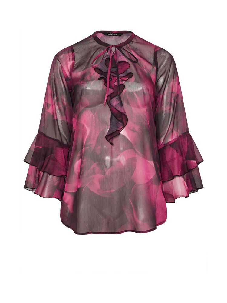 Evans Red Large Floral Frill Top - Image 5 of 5