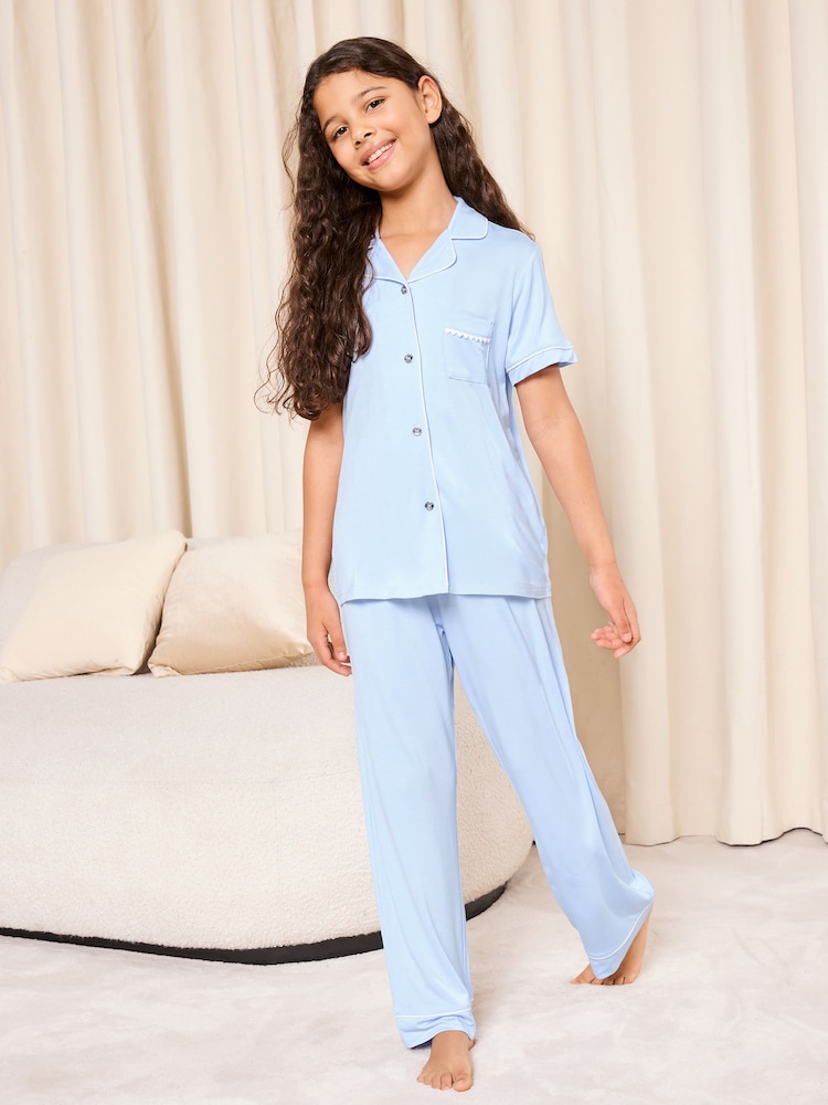 Cornflower Blue - Conjunto de pijama de pierna larga y camisa de punto de Lipsy (5-16 años) - Imagen 2 de 4