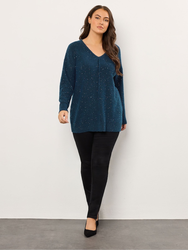Evans Sequin Yarn V-Neck Jumper - Image 2 of 5