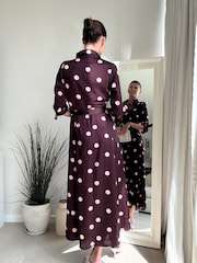Style Cheat Burgundy Pink Polka Dot Daphne Belted Shirt Dress - Image 4 of 4