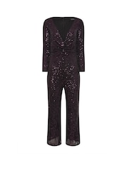 M&Co Purple Petite Sequin Knot Jumpsuit - Image 4 of 4