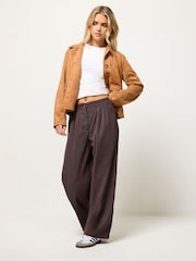 PixieGirl Petite Brown Pleated Front Wide Leg Trousers - Image 1 of 5