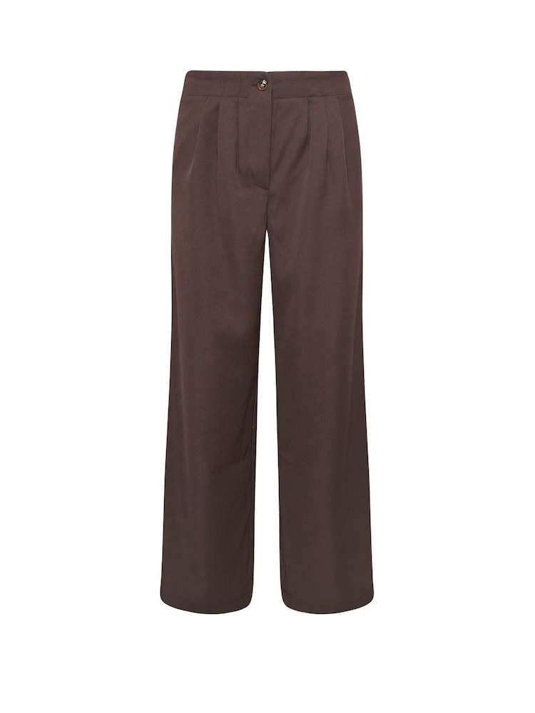 PixieGirl Petite Brown Pleated Front Wide Leg Trousers - Image 5 of 5