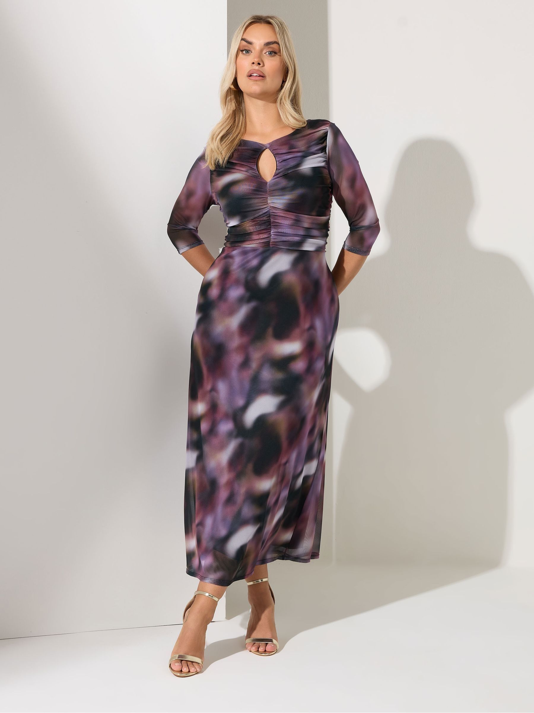 Yours Curve Women's Purple London Blur Keyhole Mesh Dress - Image 1