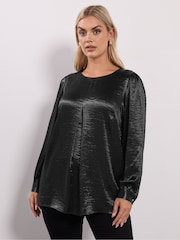 Yours Curve Black Party Crushed Insert Blouse - Image 1 of 6