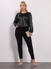 Yours Curve Black Party Crushed Insert Blouse - Image 2 of 6