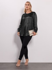 Yours Curve Black Party Crushed Insert Blouse - Image 3 of 6