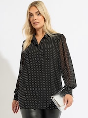 Yours Curve Black Party Heat Seal Diamante Shirt - Image 1 of 6