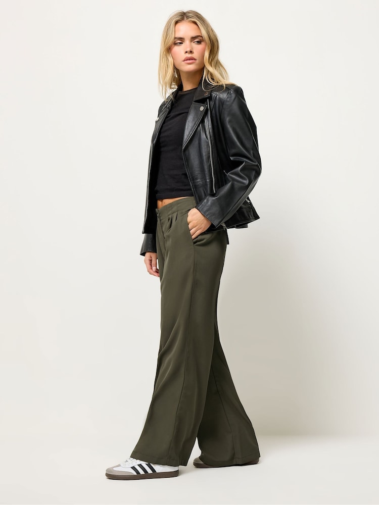 PixieGirl Petite Green Pleated Front Wide Leg Trousers - Image 1 of 5