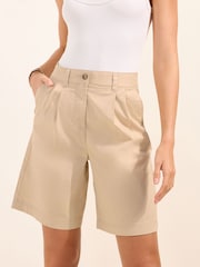 Friends Like These Neutral Petite Pleated Chino Bermuda Shorts - Image 2 of 4