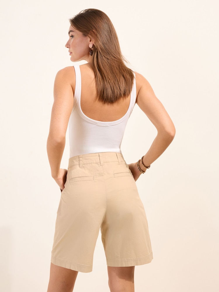 Friends Like These Neutral Petite Pleated Chino Bermuda Shorts - Image 4 of 4