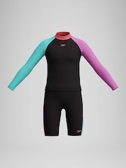 Speedo Purple Girls Colourblock Rash Top & Jammer Set - Image 1 of 5