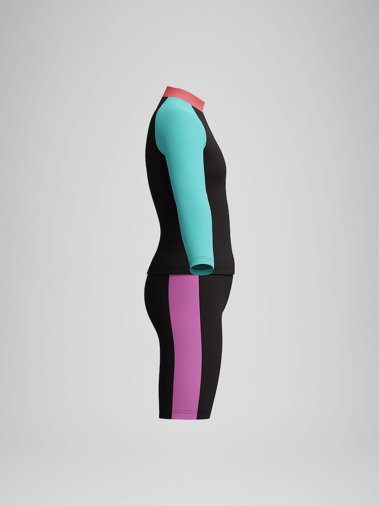 Speedo Purple Girls Colourblock Rash Top & Jammer Set - Image 2 of 5