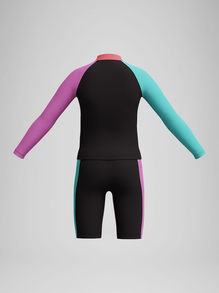Speedo Purple Girls Colourblock Rash Top & Jammer Set - Image 5 of 5