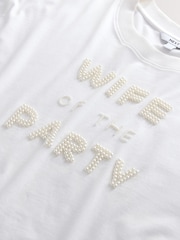 White Embellished Bridal Wife Of The Party Short Sleeve T-Shirt - Image 6 of 7