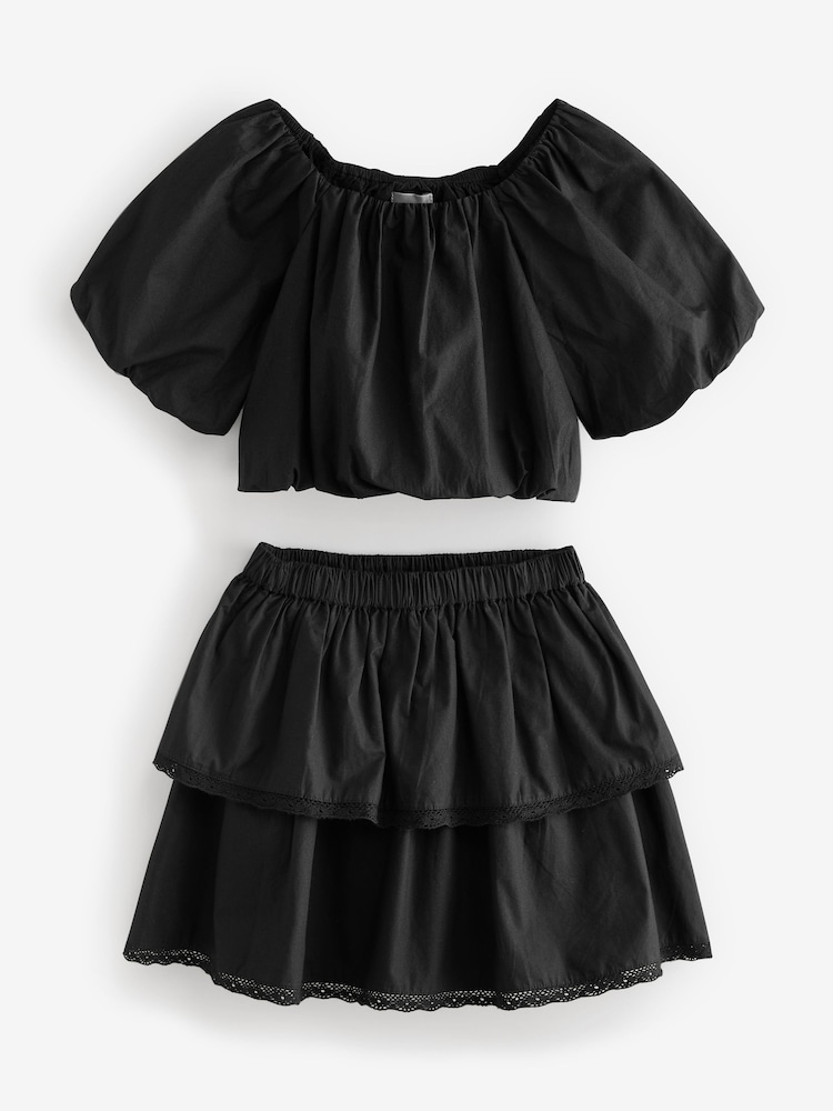 Black Tiered Top And Skirt Co-Ord Set - Image 1 of 1