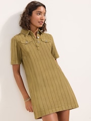 Friends Like These Olive Green Petite Denim A-Line Mini Dress - Image 1 of 4