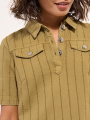 Friends Like These Olive Green Petite Denim A-Line Mini Dress - Image 2 of 4