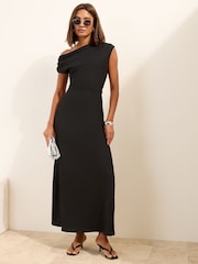 Friends Like These Black Jersey Off Shoulder Textured Maxi Dress - Image 3 of 5