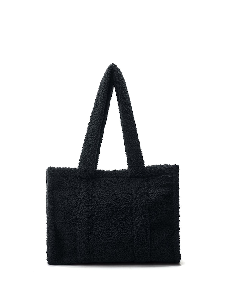 Moda in Pelle Black Jemima Faux Shearling Tote Bag - Image 1 of 4 Moda in Pelle Black Jemima Faux Shearling Tote Bag - Image 1 of 4