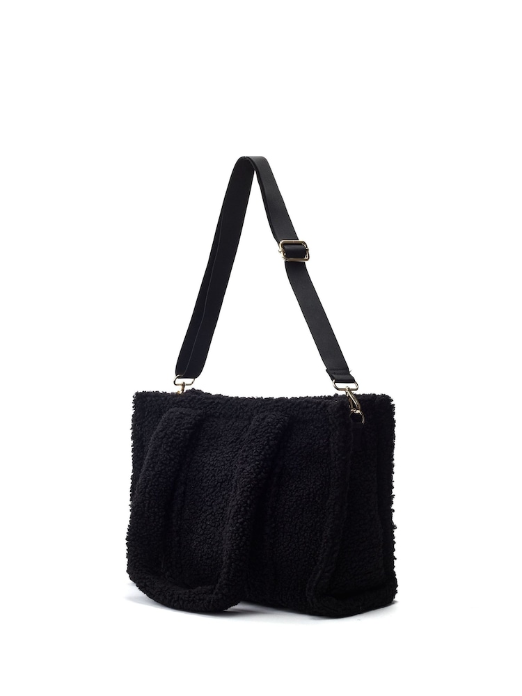 Moda in Pelle Black Jemima Faux Shearling Tote Bag - Image 2 of 4 Moda in Pelle Black Jemima Faux Shearling Tote Bag - Image 2 of 4