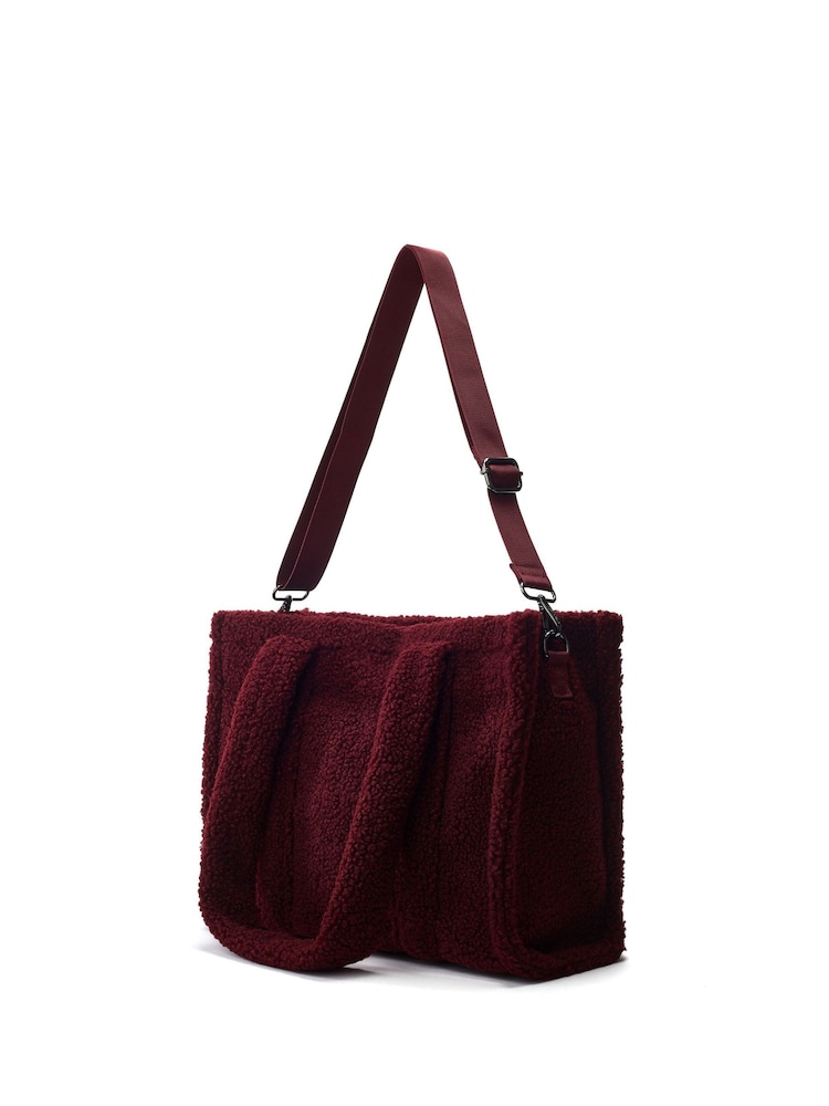 Moda in Pelle Red Jemima Faux Shearling Tote Bag - Image 1 of 4 Moda in Pelle Red Jemima Faux Shearling Tote Bag - Image 1 of 4