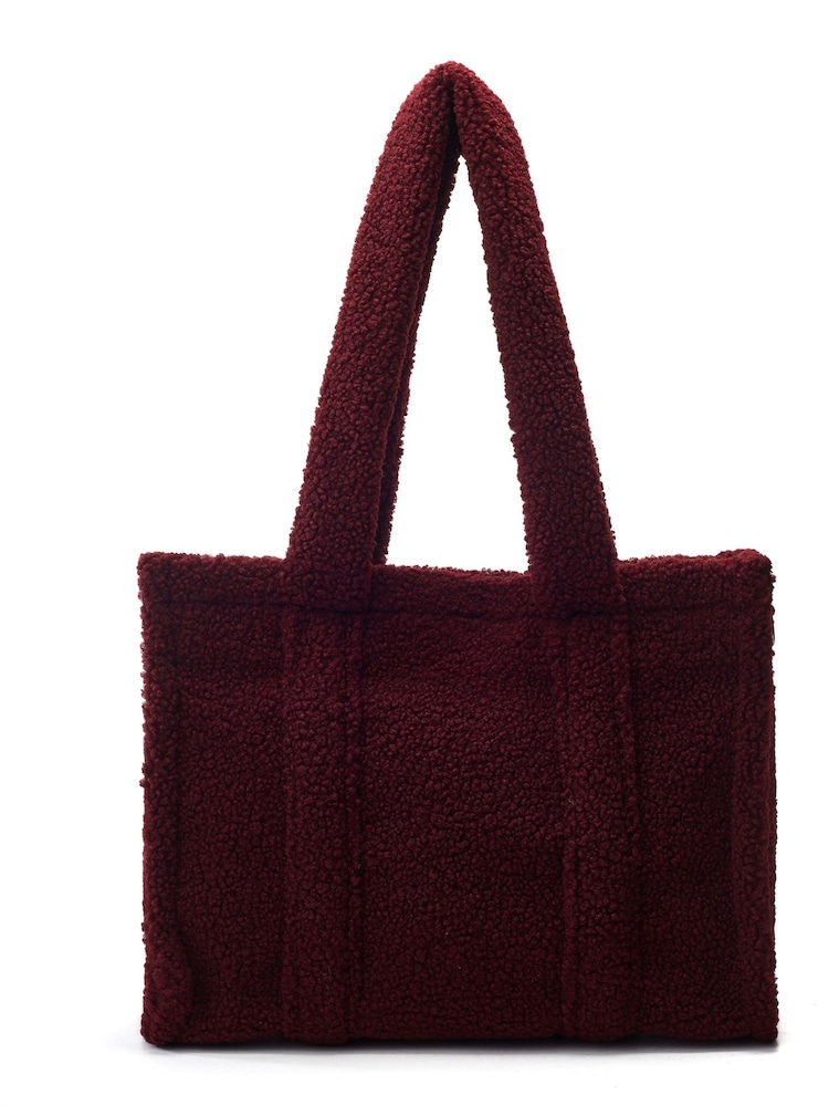 Moda in Pelle Red Jemima Faux Shearling Tote Bag - Image 2 of 4 Moda in Pelle Red Jemima Faux Shearling Tote Bag - Image 2 of 4