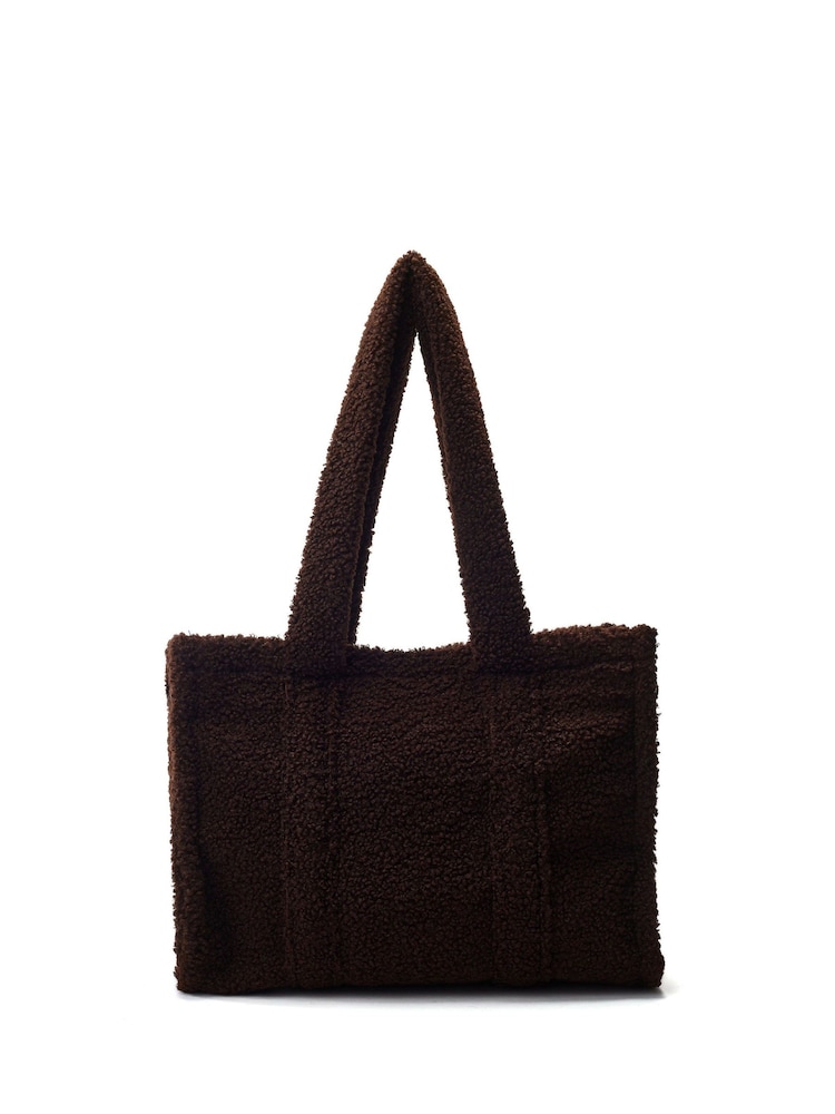 Moda in Pelle Brown Jemima Faux Shearling Tote Bag - Image 1 of 4 Moda in Pelle Brown Jemima Faux Shearling Tote Bag - Image 1 of 4