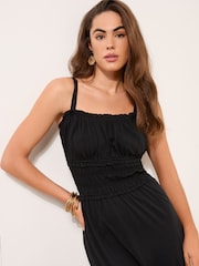 Friends Like These X Lucy Mecklenburgh Black Strappy Jersey Shirred Waist Midi Dress - Image 2 of 4