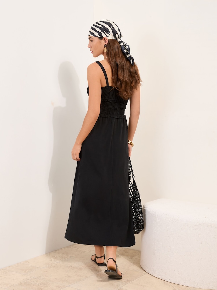 Friends Like These X Lucy Mecklenburgh Black Strappy Jersey Shirred Waist Midi Dress - Image 4 of 4 Friends Like These X Lucy Mecklenburgh Black Strappy Jersey Shirred Waist Midi Dress - Image 4 of 4