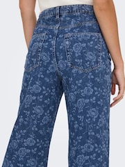 ONLY Blue High Waist Wide Leg Rose Print Jeans - Image 4 of 6