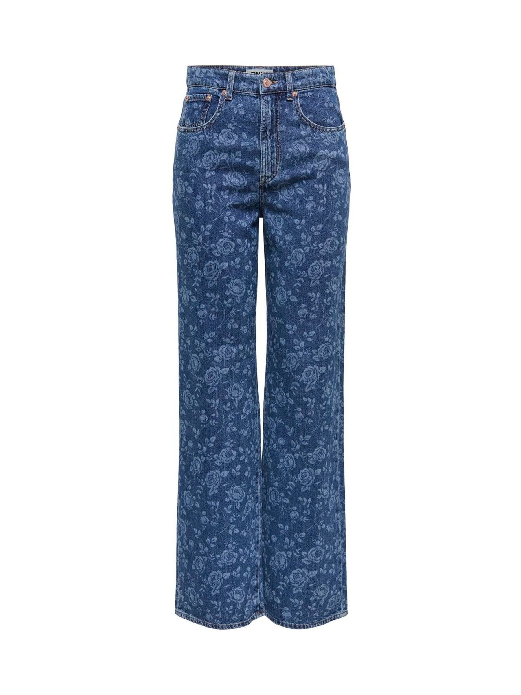 Buy ONLY Floral Print High Waist Wide Leg Rose Print Jeans from