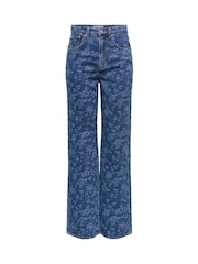 ONLY Blue High Waist Wide Leg Rose Print Jeans - Image 5 of 6