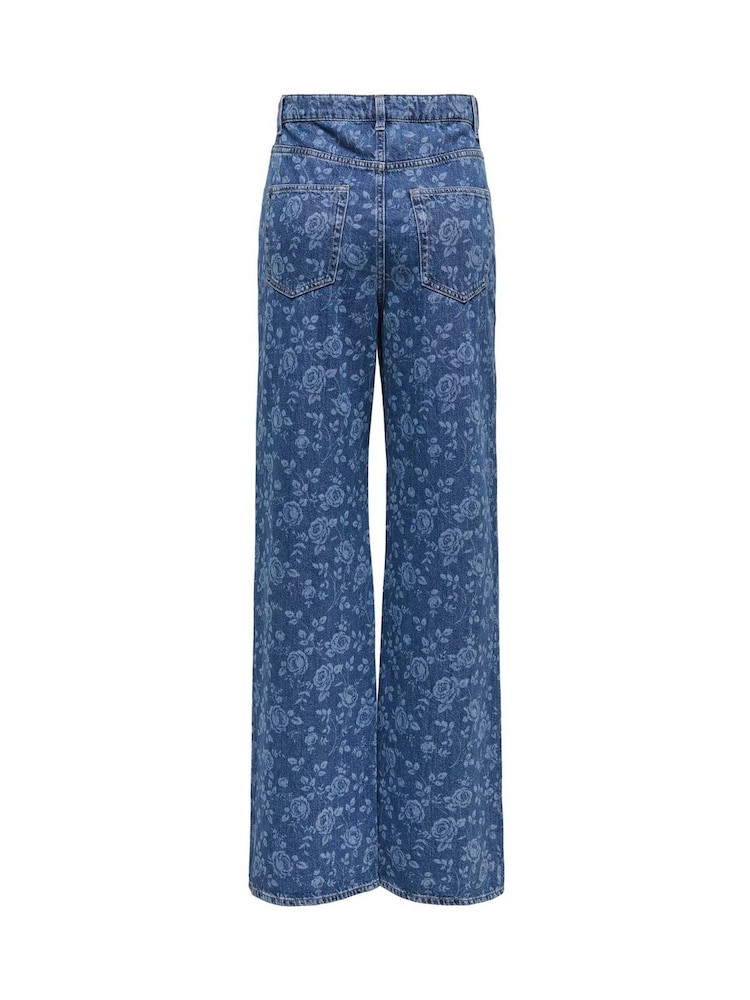 ONLY Blue High Waist Wide Leg Rose Print Jeans - Image 6 of 6 ONLY Blue High Waist Wide Leg Rose Print Jeans - Image 6 of 6