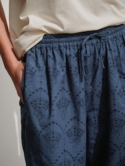 Navy Shell Broderie Crop Wide Leg Trousers - Image 5 of 9