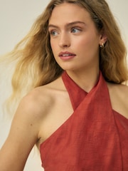 Rust Red Jacquard Checkerboard Halter Top - Image 4 of 8