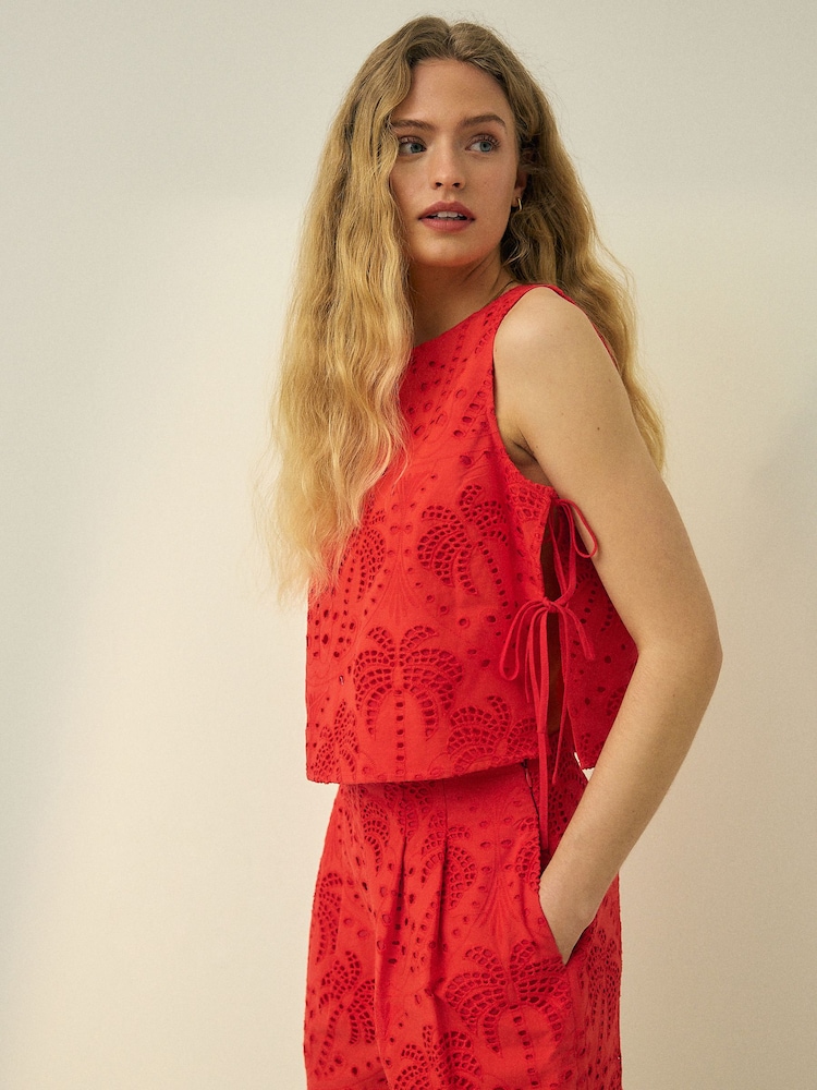 Red N. Premium Cotton Broderie Tie Top - Image 1 of 8