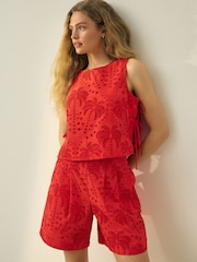 Red N. Premium Cotton Broderie Tie Top - Image 2 of 8