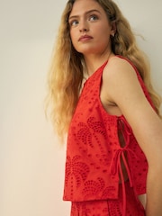 Red N. Premium Cotton Broderie Tie Top - Image 4 of 8