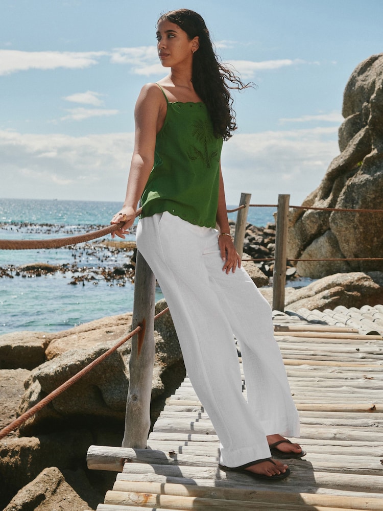 White Smart Front Linen Blend Wide Leg Trousers - Image 2 of 7