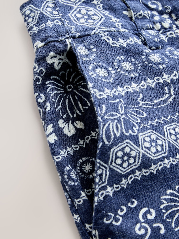 Navy Blue/Ecru Print Smart Front Linen Blend Wide Leg Trousers - Image 8 of 8 Navy Blue/Ecru Print Smart Front Linen Blend Wide Leg Trousers - Image 8 of 8