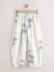Ecru/Navy Palm Print Barrel Leg Trousers with Linen - Image 6 of 8