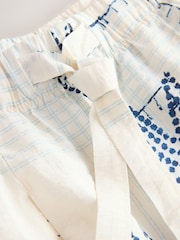 Ecru/Navy Palm Print Barrel Leg Trousers with Linen - Image 7 of 8