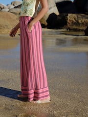 Pink Stripe Linen Blend Wide Leg Trousers - Image 2 of 7