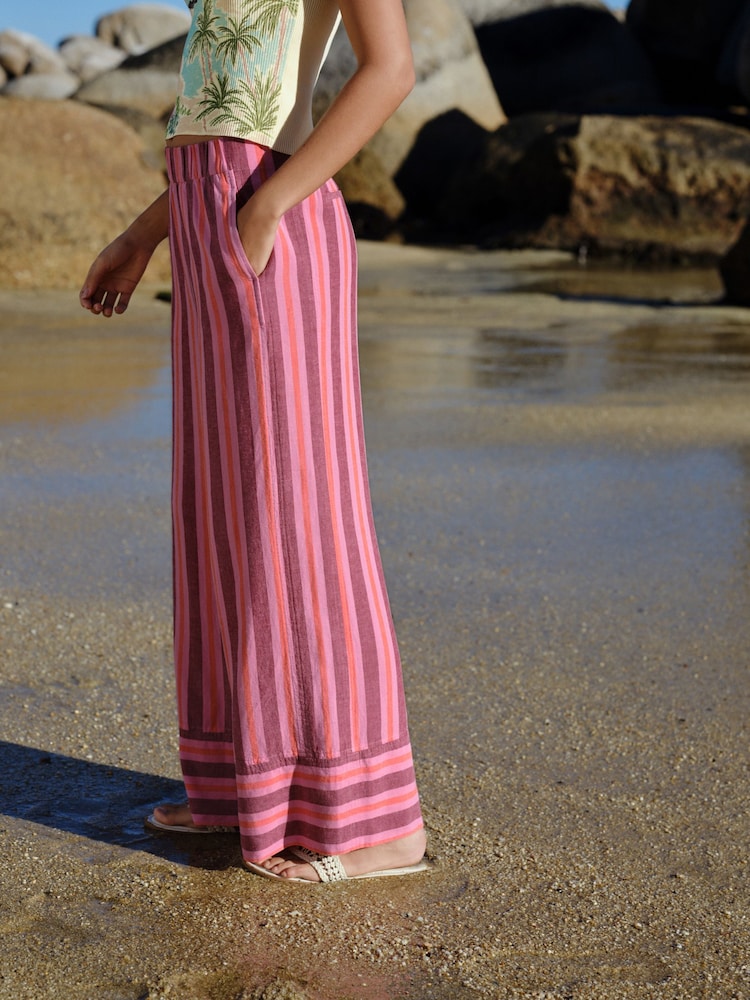 Pink Stripe Linen Blend Wide Leg Trousers - Image 2 of 7