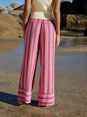 Pink Stripe Linen Blend Wide Leg Trousers - Image 3 of 7