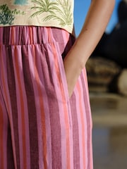 Pink Stripe Linen Blend Wide Leg Trousers - Image 4 of 7