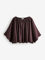 Laura Ashley Chocolate Brown Off The Shoulder Cotton Blouse - Image 1 of 3
