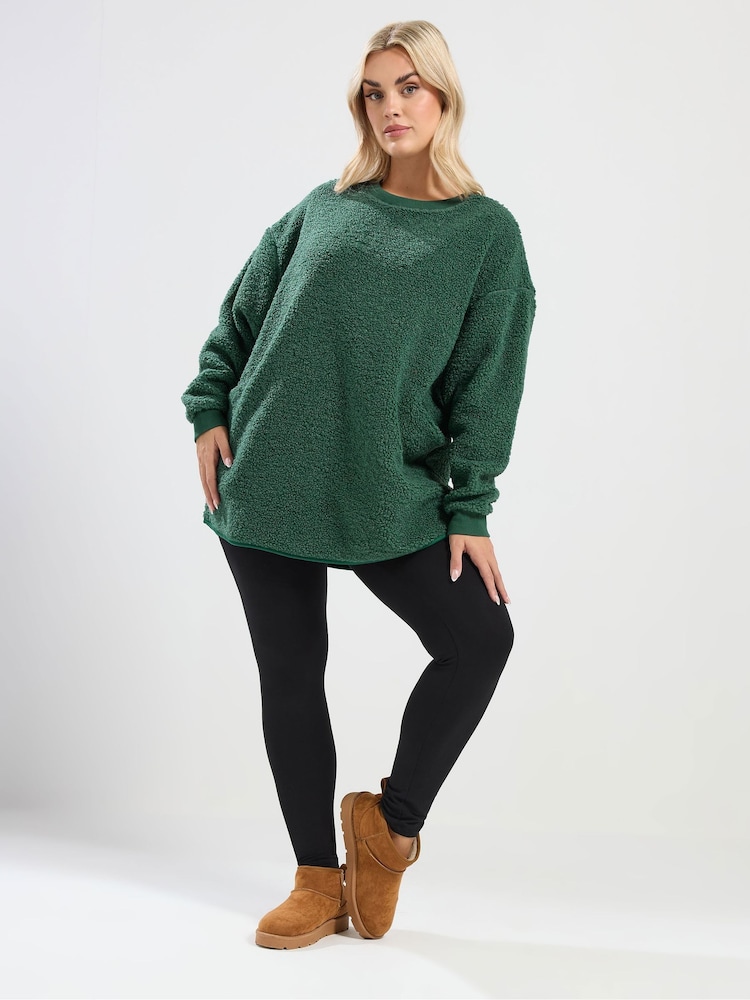 Yours Curve Green Crew Neck Borg Fleece - Image 2 of 5 Yours Curve Green Crew Neck Borg Fleece - Image 2 of 5