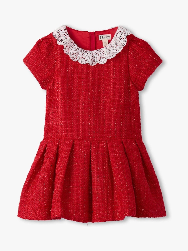 Hatley Red Sparkle Boucle Pleated Lace Collar Dress - Image 1 of 2 Hatley Red Sparkle Boucle Pleated Lace Collar Dress - Image 1 of 2